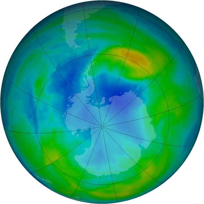 Antarctic ozone map for 30 April 1990